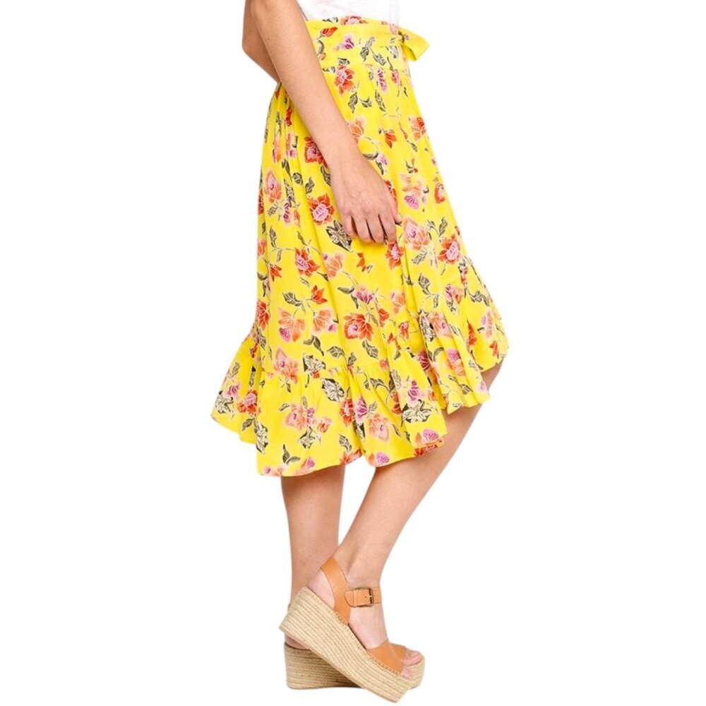 Joie Floral Print Midi Hi Lo Ruffle Skirt Womens XS / 2